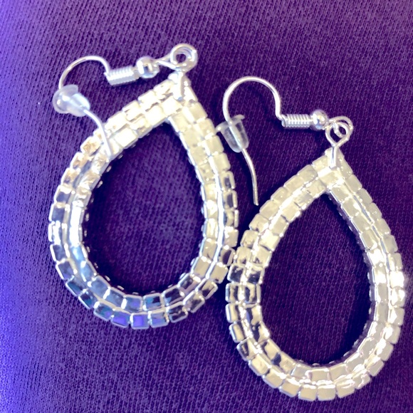 Zircon Hoop Dangling Earrings Silver - Picture 6 of 6